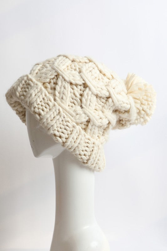 Leto Accessories Oversized Chunky Knit Pom Beanie