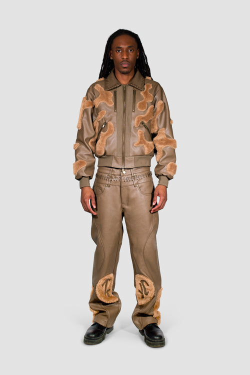 Faux Fur Vegan Leather Camouflage Jacket