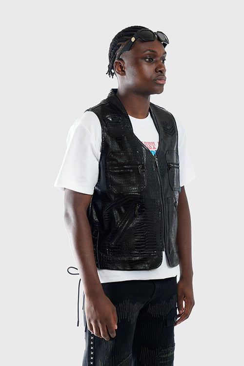 Crocodile Skin Fisherman Utility Vest