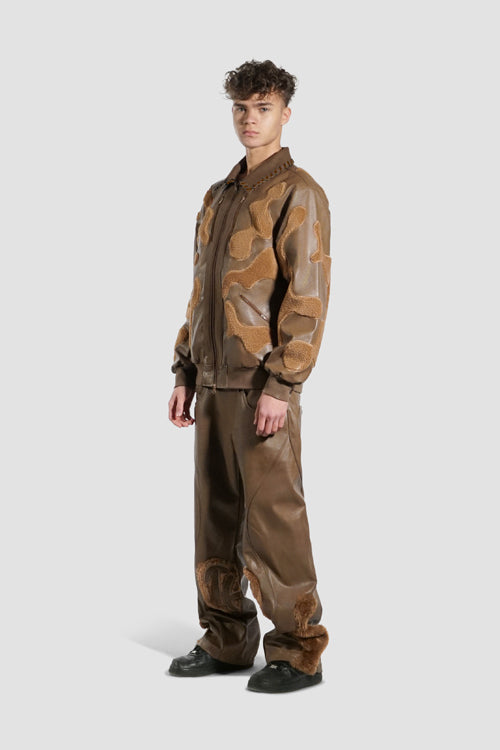 Faux Fur Vegan Leather Camouflage Jacket