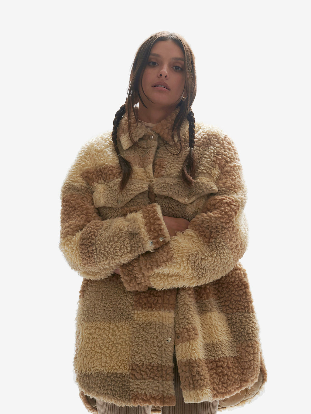 Padded Wool Sherpa Shirt Jacket - Natural Mix