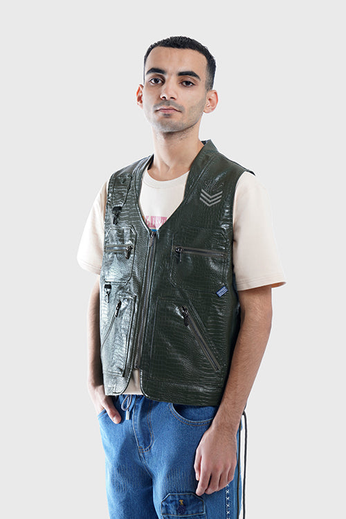 Crocodile Skin Fisherman Utility Vest