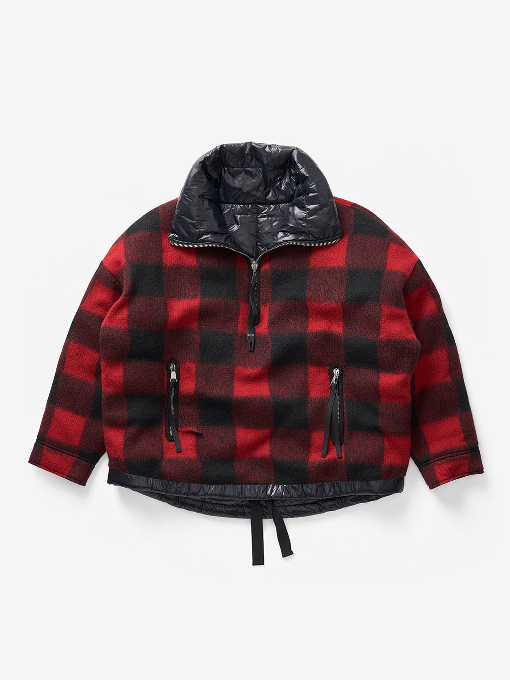 Reversible Wool Half Zip Puffer - Black Plaid