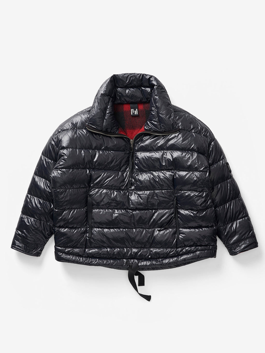 Reversible Wool Half Zip Puffer - Black Plaid