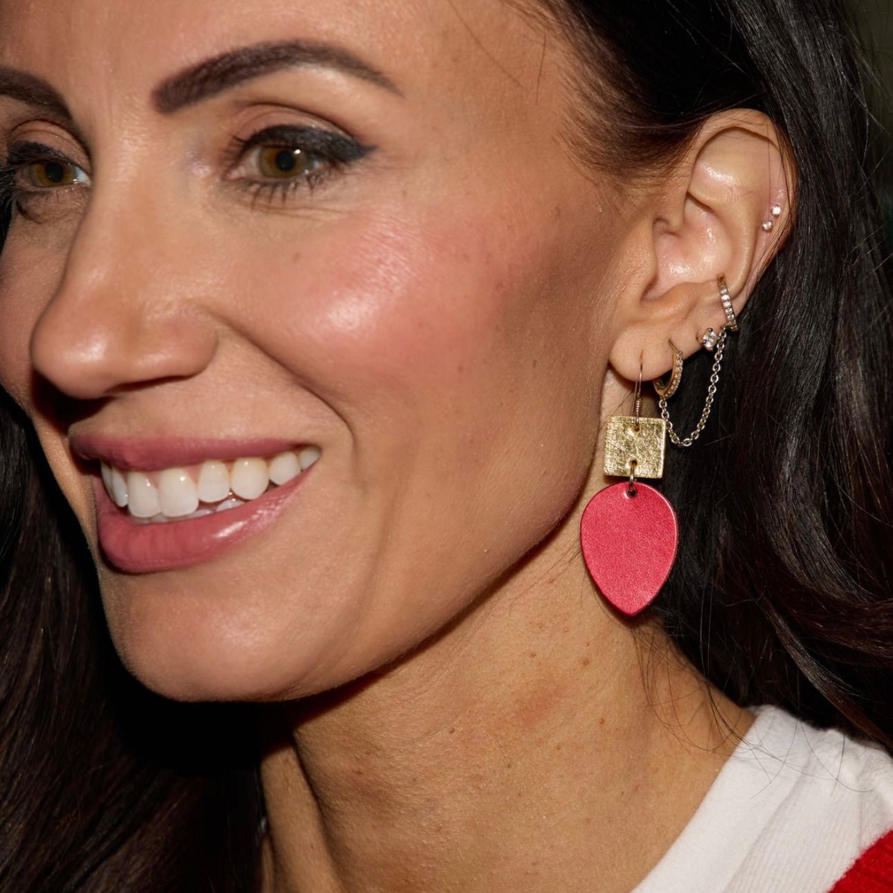 Crimson Shimmer Holiday Lights Statement Earrings